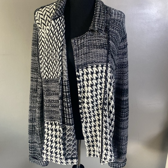 Chaps Black White Sweater Jacket Houndstooth Chevron Striped Mixed Pattern NWOT - Picture 8 of 8